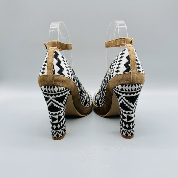 Schuler & Sons Shoes Womens 7.5 Black White Geometric Chunky Heels Anthropologie - Picture 8 of 12